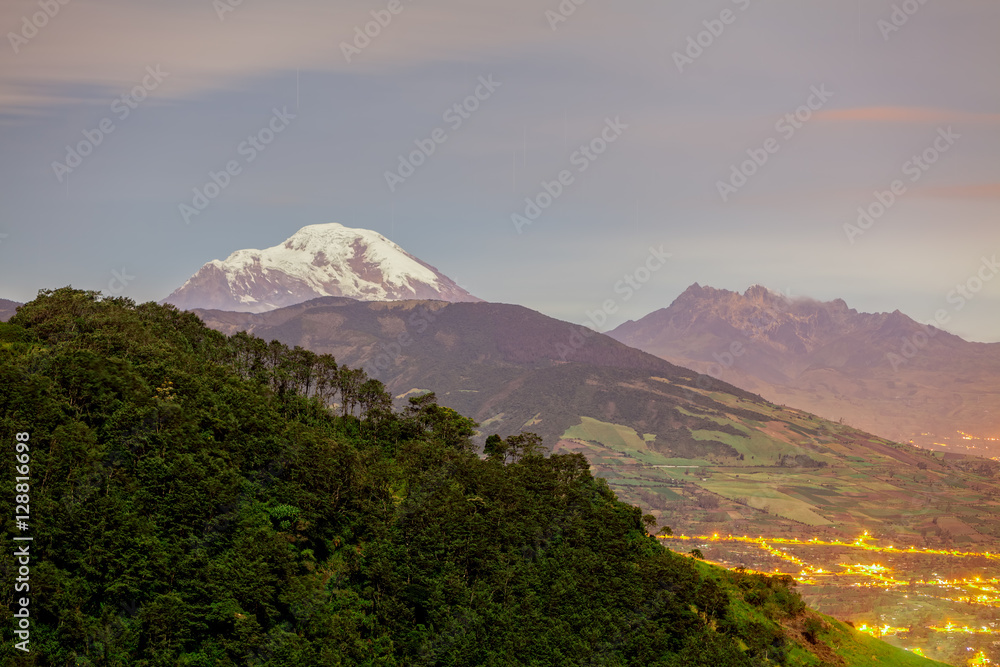 Obraz premium Long Exposure Of Chimborazo Volcano And Altar Volcano Illuminated By The Moonlight, Ecuador, South America 