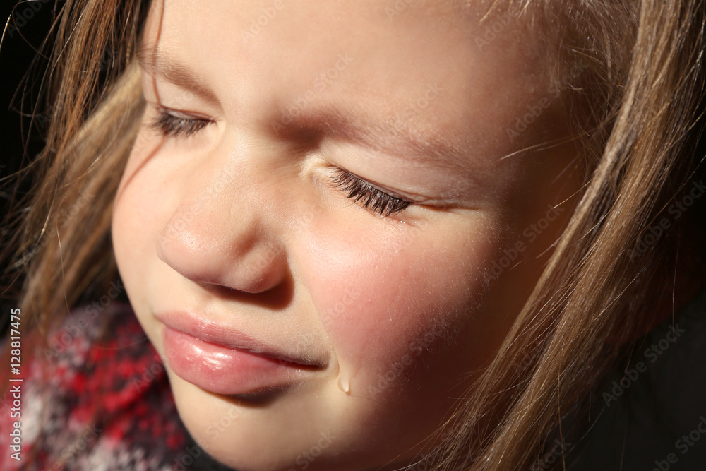 Close up view of crying little girl Close up view of crying little girl