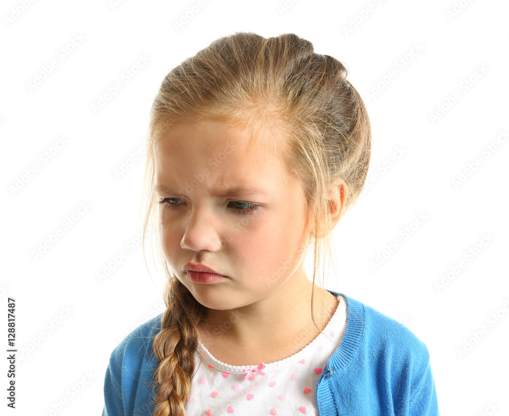 Portrait of crying little girl on white background Portrait of crying little girl on white background