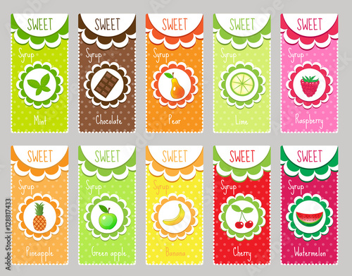 Set fruit labels, emblem. Template fruit labels for your design. Vector illustration