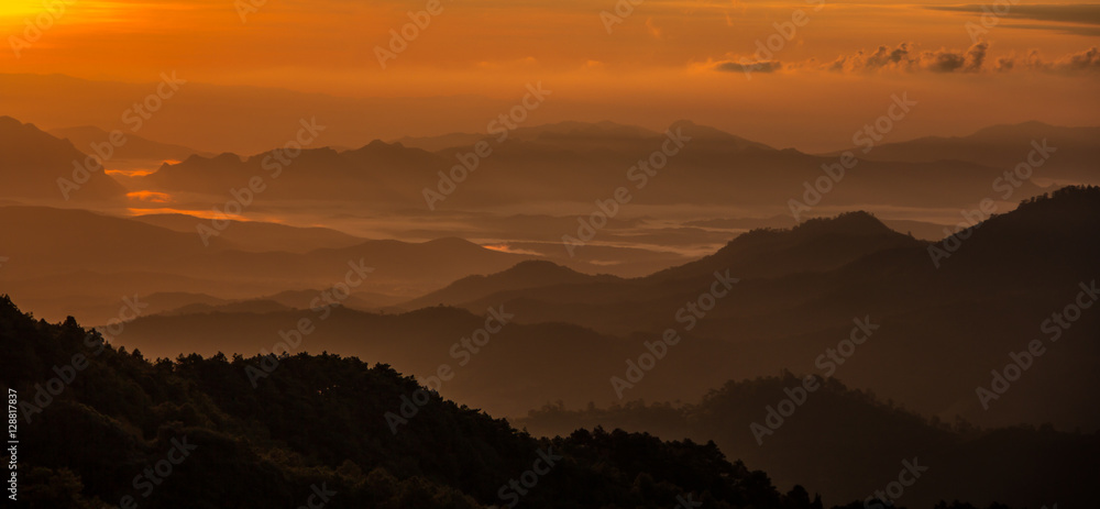 sunrise mountain view in chiang mai thailand