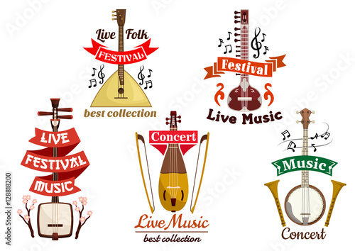 Musical instruments icons for music fest, concert