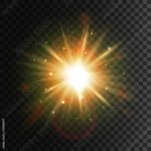 Shining star. Bright sun light lens flare effect