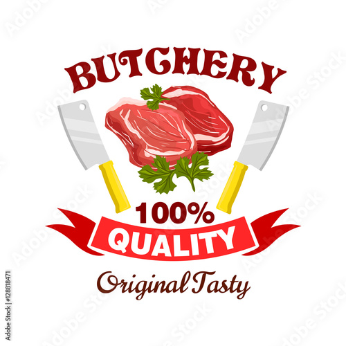 Butcher shop sign with meat steak