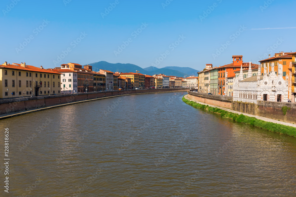 cityscape with river Arno of Pisa