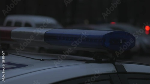 This is a lock down shot of police car lights close up