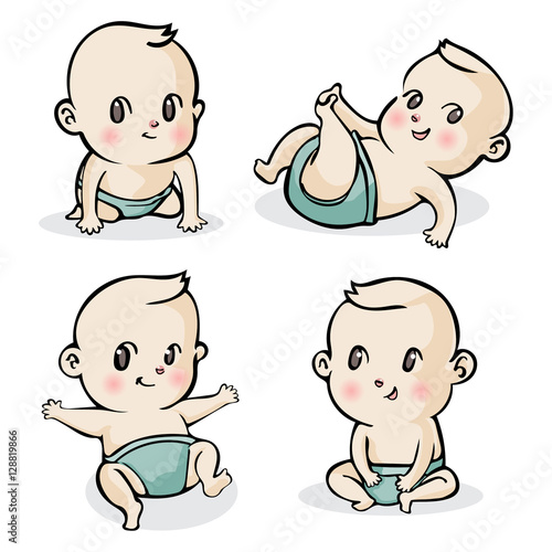 cute cartoon little babies set  Vector illustration