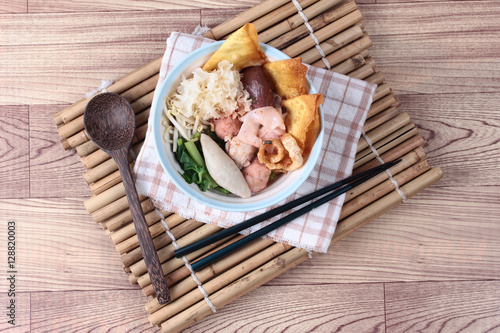 Thai noodle with pink soup called  Yen Ta Fo . photo