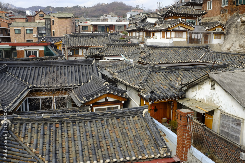 Traditional Korean style architecture at Bukchon Hanok Village 