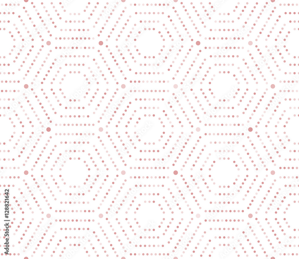 Geometric repeating ornament with hexagonal dotted elements. Seamless abstract modern pattern. Light pink pattern Geometric repeating ornament with hexagonal dotted elements. Seamless abstract modern pattern. Light pink pattern