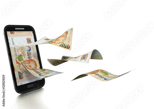 Canvas Print 3D Rendered Singapore money tilted and isolated on white background