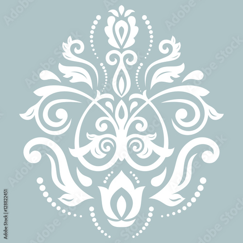 Elegant ornament in the style of barogue. Abstract traditional pattern with oriental elements. Blue and white pattern