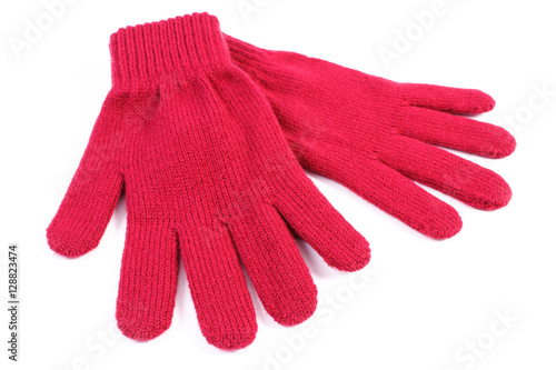 Pair of woolen gloves for woman on white background