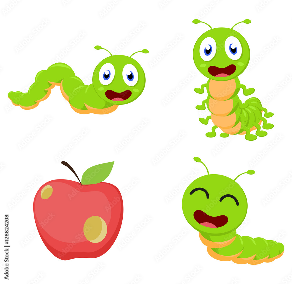Fototapeta premium Cute Caterpillar cartoon cartoon collection set