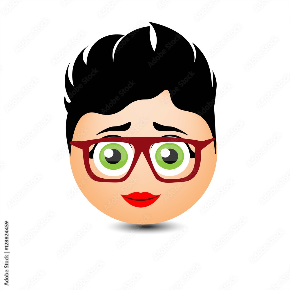 Woman smiles. Girl in glasses with short hair. Vector illustration. Woman smiles. Girl in glasses with short hair. Vector illustration.