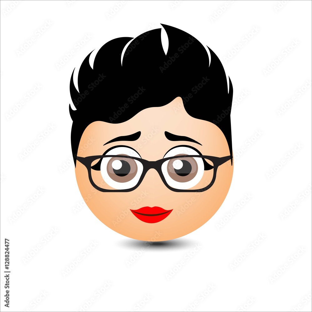 Woman smiles. Girl in glasses with short hair. Vector illustration.