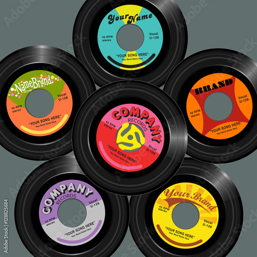 Retro style 45 record label designs. easy to customize and edit to fit your project.