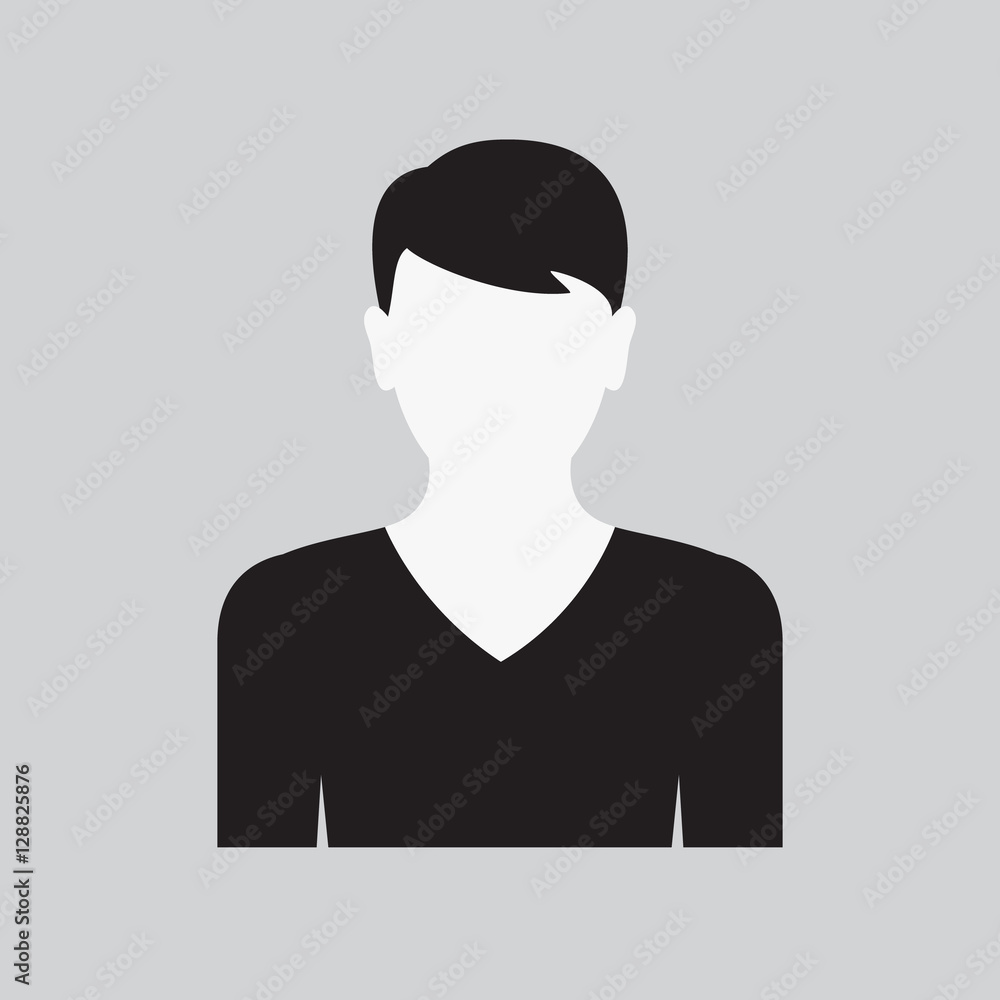 Men icon. Male web sign, flat art object. Black and white Silhouette of guy. Avatar picture app. Vector illustration