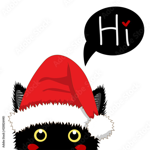 Black Cat with Santa Hat Sn...