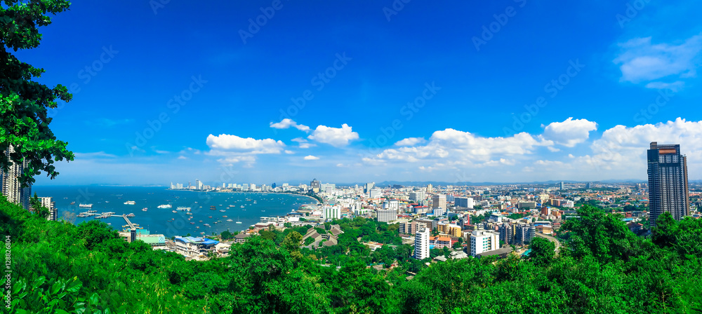 Pattaya City panorama View of building city skyline Daytime.