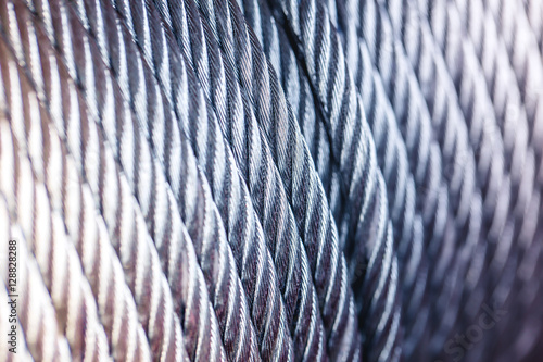 Photos clean new steel cable steel wire or steel rope, rope sling drum.
