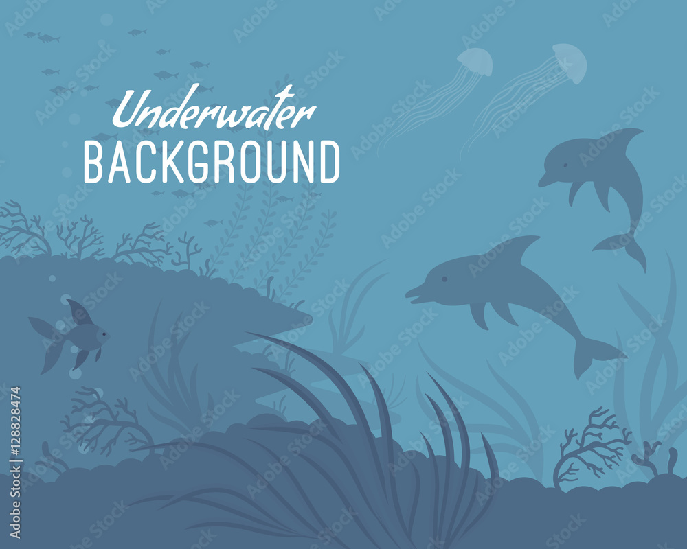 Underwater background template with dolphin
