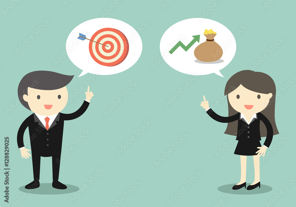 Business concept, Two bosses talking about target and revenue of company. Vector illustration. Business concept, Two bosses talking about target and revenue of company. Vector illustration.