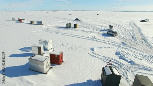 Wisconsin ice fishing shanty village on Lake Winnebago for sturgeon season. 
