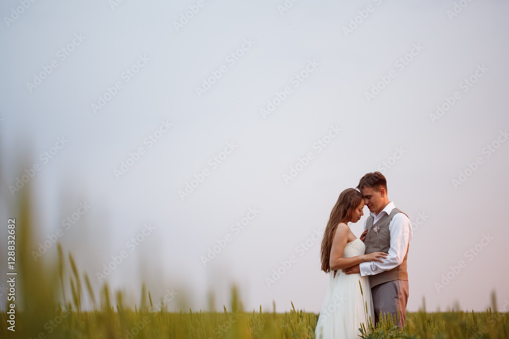 Beautiful wedding couple posing at the nature Beautiful wedding couple posing at the nature