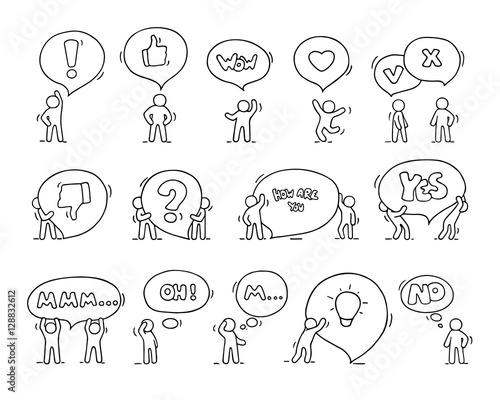 Speech bubbles icons set with little people.