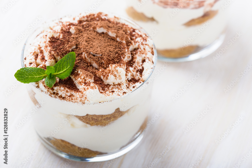 Homemade tiramisu dessert in  glass