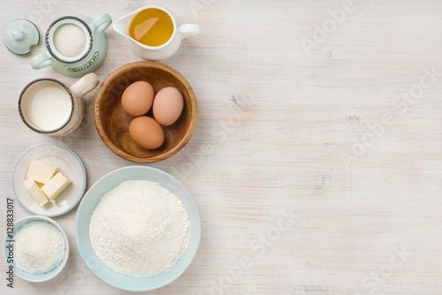 Baking ingredients background, baking concept, top view with copy space