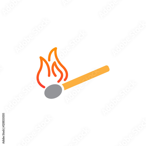 burning match icon vector, solid flat sign, colorful pictogram isolated on white, logo illustration