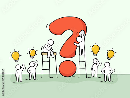 people with big question and lamp ideas