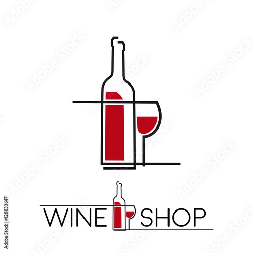 Vector simple sign wine shop, broken line in red and black