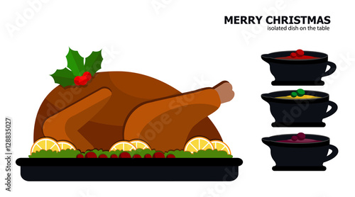 Illustration vector of Christmas turkey with cranberry gravy and chicken gravy on Christmas theme.