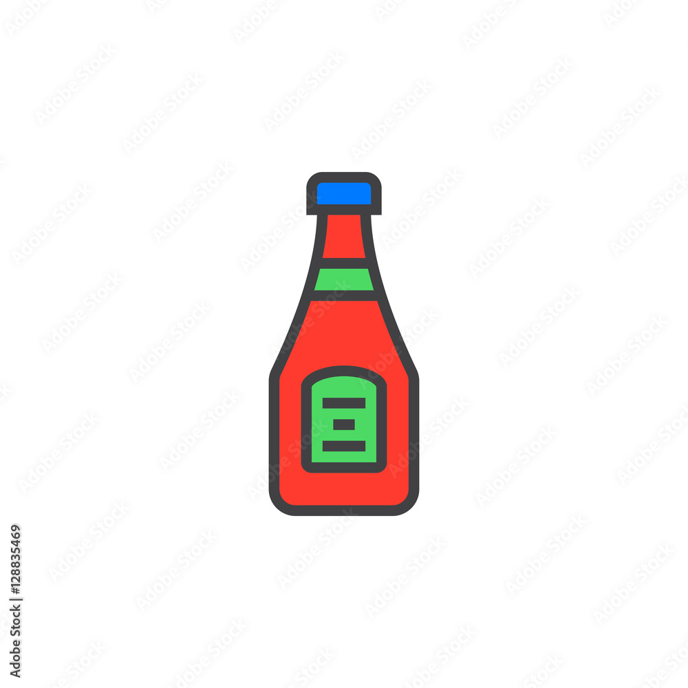 Ketchup Bottle line icon, filled outline vector sign, linear colorful pictogram isolated on white. logo illustration Ketchup Bottle line icon, filled outline vector sign, linear colorful pictogram isolated on white. logo illustration