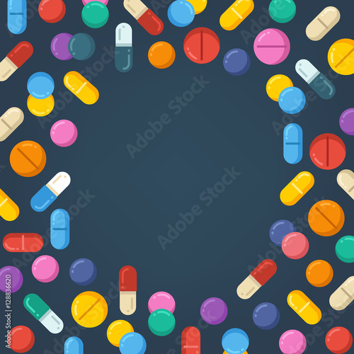 Medicine tablets, pills, drugs, capsules. healthy vector concept background