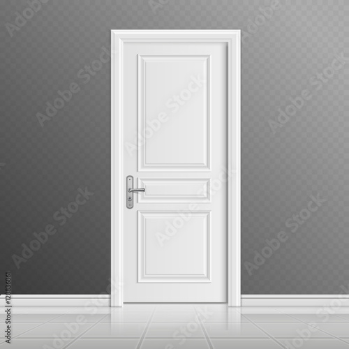 Closed white entrance door vector illustration