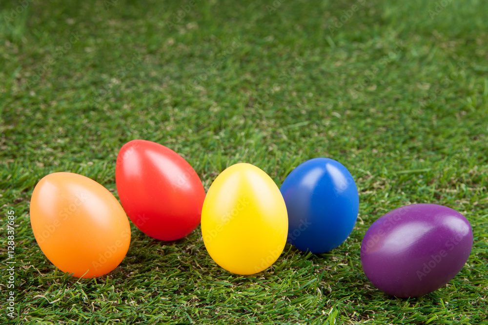 easter eggs on a green background