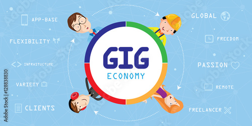 Gig Economy Concept. Vector illustration in flat style. Freelancer economy worker.