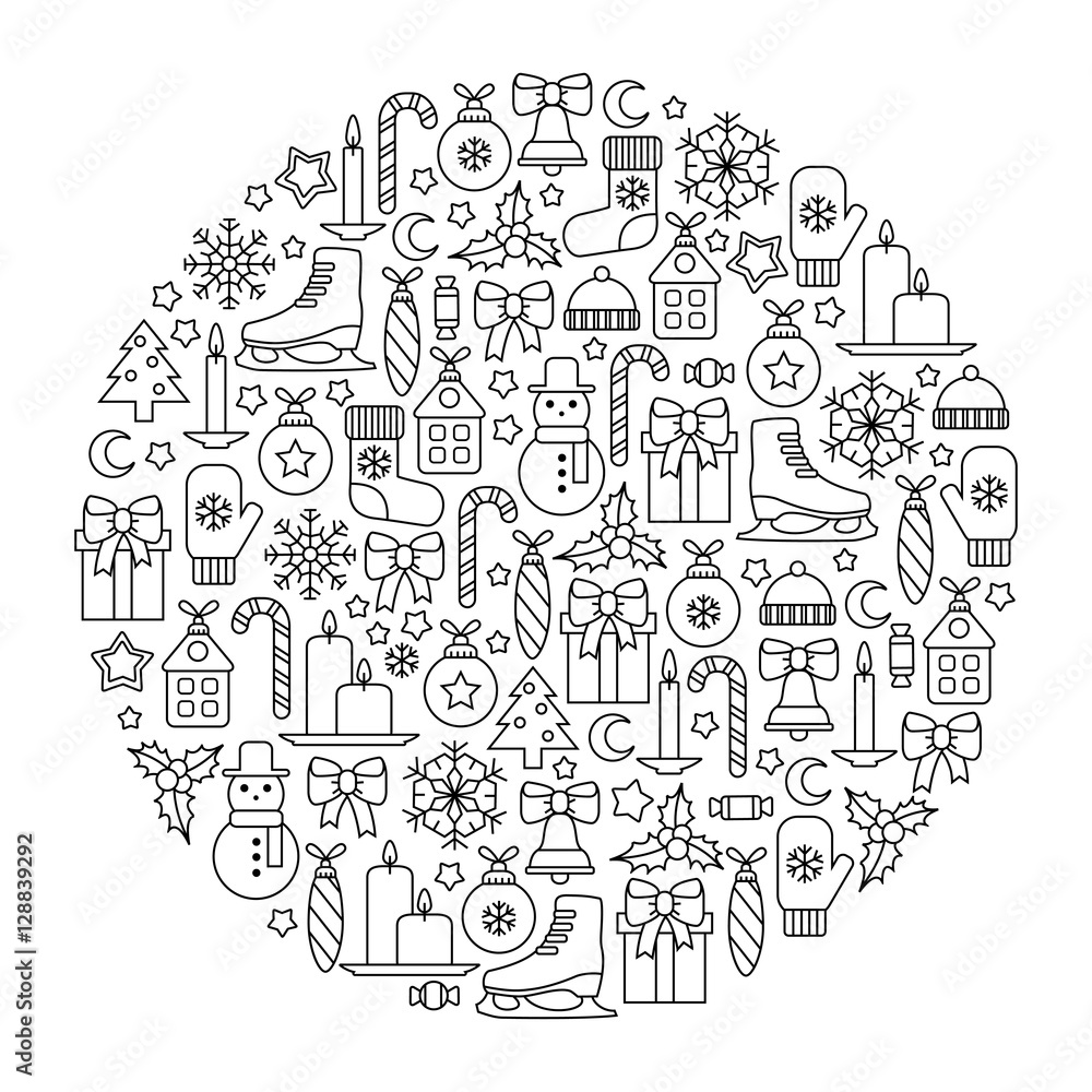 round design element with christmas icons round design element with christmas icons