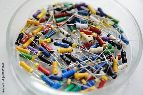 endodontic files and reamers dental color closeup photo