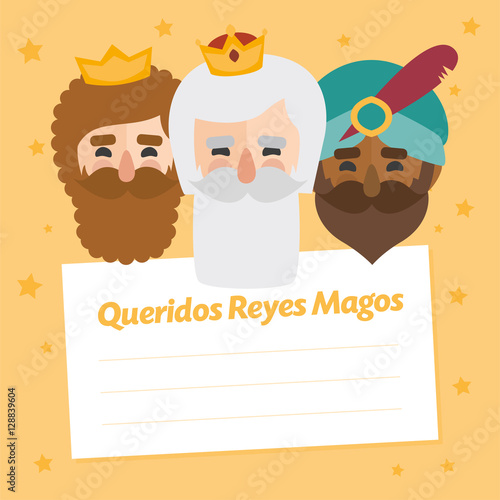 The three kings of orient. vectorized letter. Dear wise men written in Spanish
