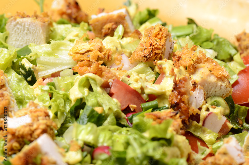 Fresh Salad With Fried Chicken And Vegetables Fresh Salad With Fried Chicken And Vegetables