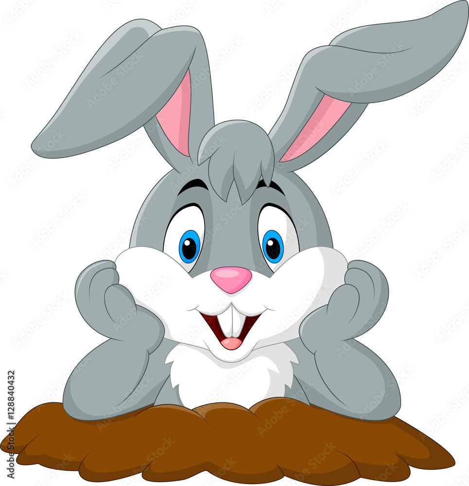 Fototapeta premium Cartoon rabbit come out of the hole