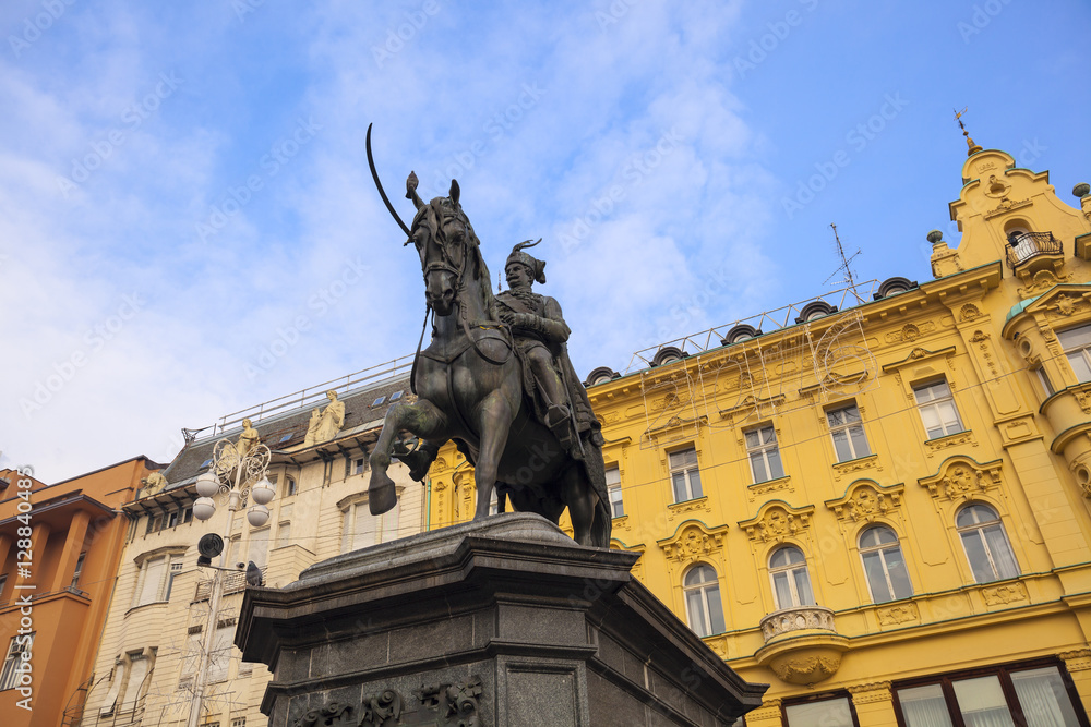 Statue of Josip Jelacic in main square in Zagreb, Croatia.