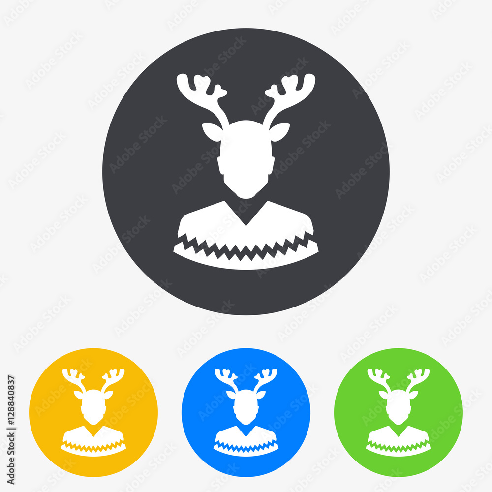 Icono plano silueta hombre con diadema reno en circulo varios colores Icono plano silueta hombre con diadema reno en circulo varios colores