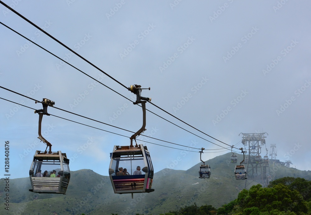 skyscraper, buddha, cable car.