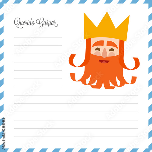 The kings of orient. vectorized letter. Dear Caspar written in Spanish
